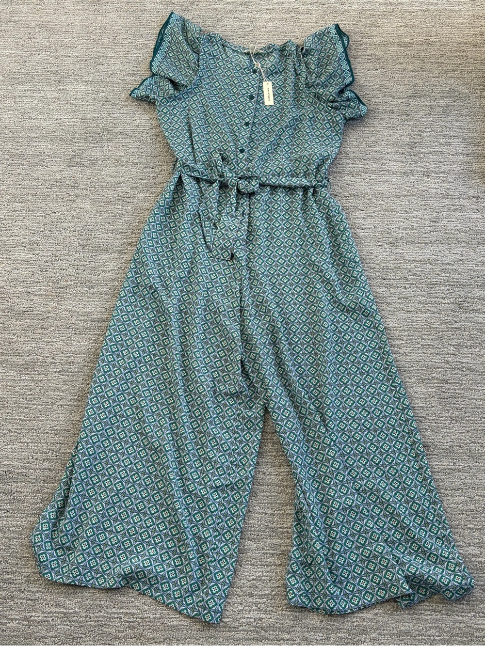 Max Studio Blue and Green Ruffled Wide-Leg Jumpsuit